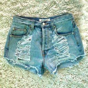 MinkPink Destroyed Denim Shorts